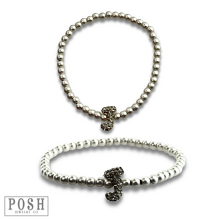 Bead bracelet with rhinestone inital