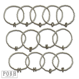 Bead bracelet with rhinestone inital