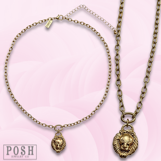 Gold lion head necklace