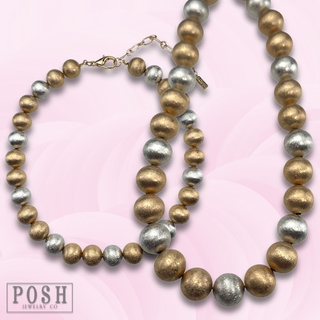 Brushed gold bead necklace, last call
