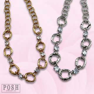 Chain necklace with rhinestone squares