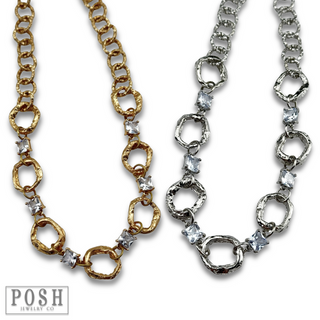 Chain necklace with rhinestone squares