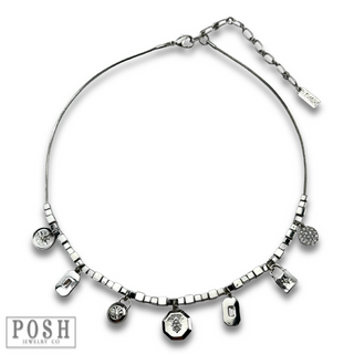 Cube bead and rhinestone charm necklace