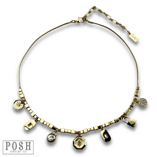 Cube bead and rhinestone charm necklace