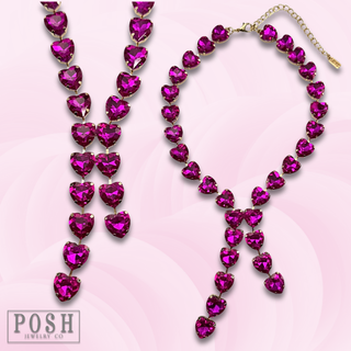 Rhinestone heart lariat necklace - LC