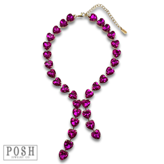 Rhinestone heart lariat necklace - LC