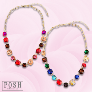 Square rhinestone and chain necklace