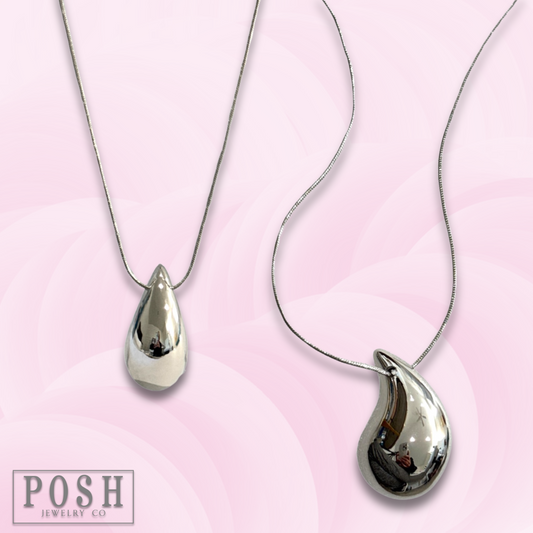 Raindrop pendant, fine chain necklace