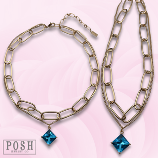 Square rhinestone pendant necklace