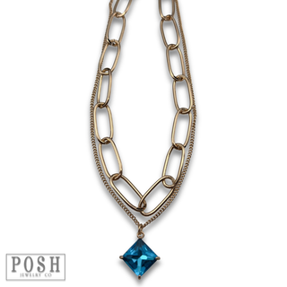 Square rhinestone pendant necklace