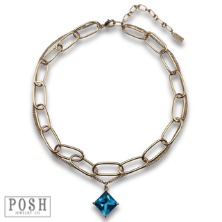 Square rhinestone pendant necklace