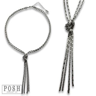 Double silver mesh chain necklace - LC