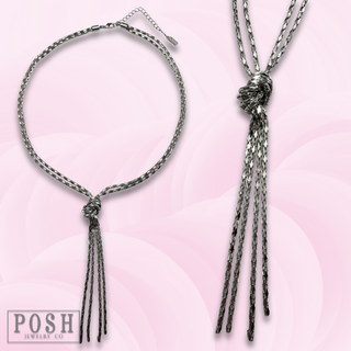 Double silver mesh chain necklace - LC