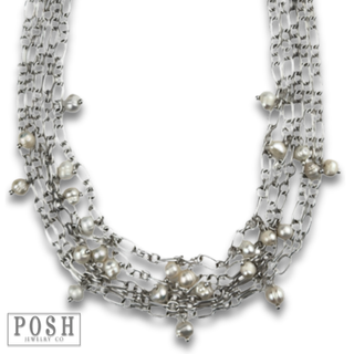 Freshwater pearl multi-drop chain necklace