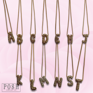 Box chain necklace with rhinestone initial