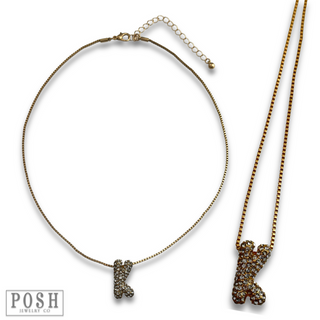 Box chain necklace with rhinestone initial