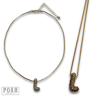 Box chain necklace with rhinestone initial