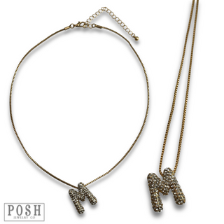 Box chain necklace with rhinestone initial