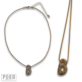 Box chain necklace with rhinestone initial