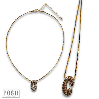 Box chain necklace with rhinestone initial