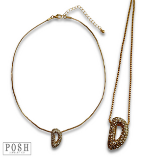 Box chain necklace with rhinestone initial