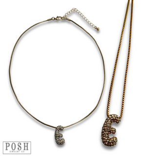 Box chain necklace with rhinestone initial