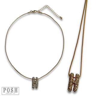 Box chain necklace with rhinestone initial