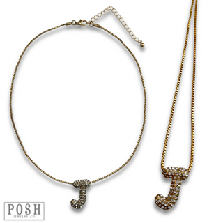 Box chain necklace with rhinestone initial