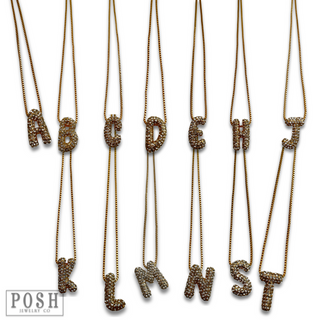 Box chain necklace with rhinestone initial