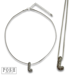 Box chain necklace with rhinestone initial