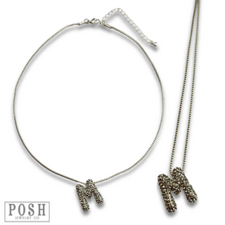 Box chain necklace with rhinestone initial