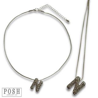 Box chain necklace with rhinestone initial