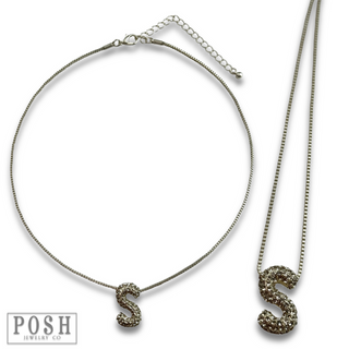 Box chain necklace with rhinestone initial