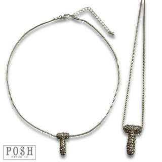 Box chain necklace with rhinestone initial