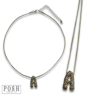 Box chain necklace with rhinestone initial
