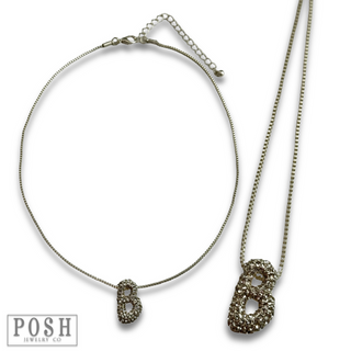 Box chain necklace with rhinestone initial