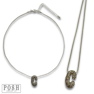 Box chain necklace with rhinestone initial