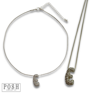 Box chain necklace with rhinestone initial