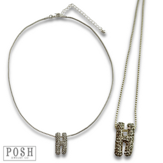 Box chain necklace with rhinestone initial