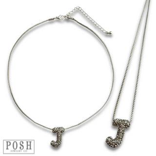 Box chain necklace with rhinestone initial