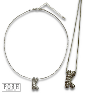 Box chain necklace with rhinestone initial
