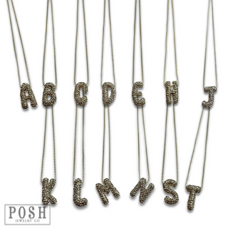 Box chain necklace with rhinestone initial