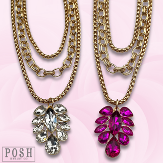 Rhinestone waterfall pendant and chain necklace