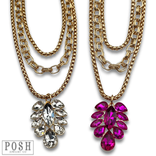 Rhinestone waterfall pendant and chain necklace