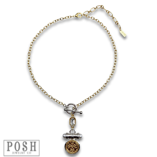 Two-tone coin charm necklace