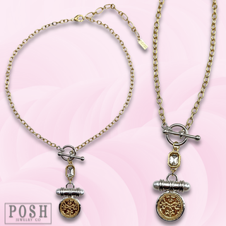 Two-tone coin charm necklace