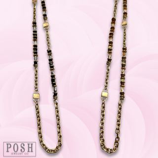 Bead and gold chain long necklace