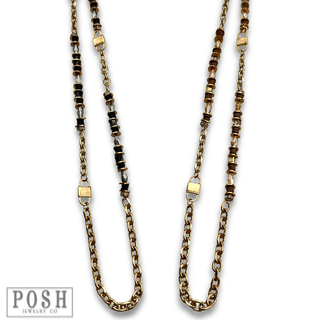 Bead and gold chain long necklace