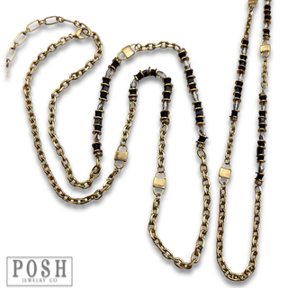 Bead and gold chain long necklace