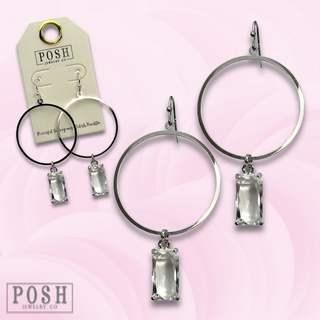 Silver earring with clear rhinestone charm, last call